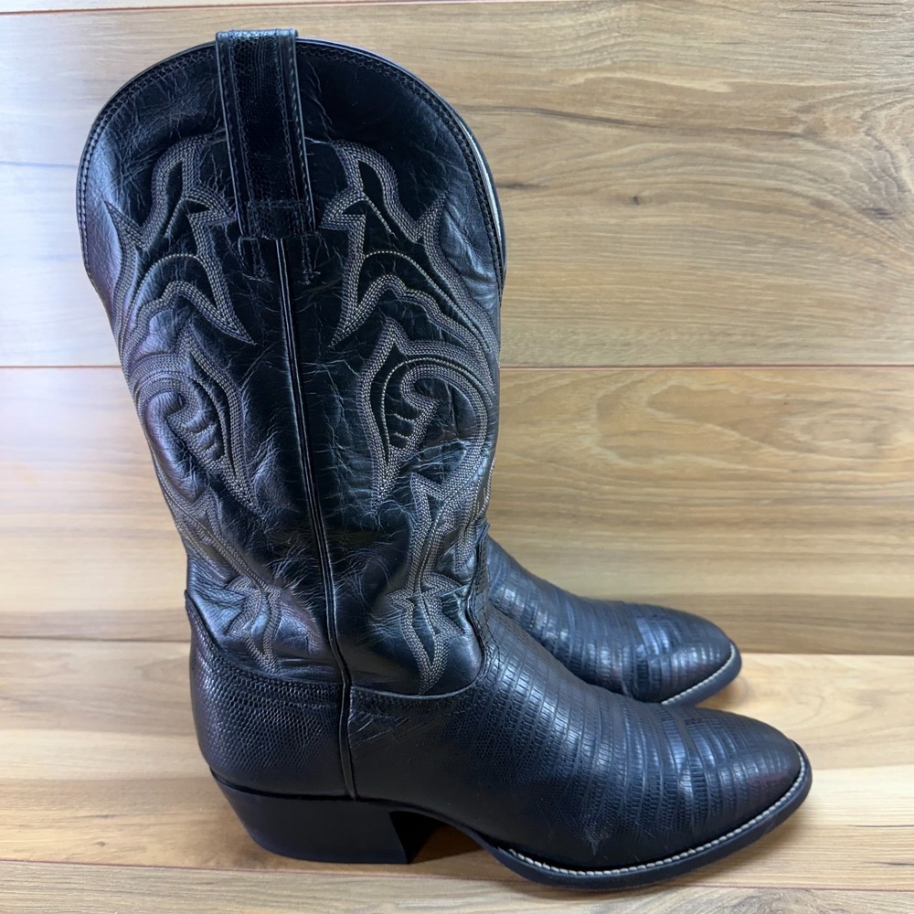 HONDO Boots Vintage Lizard Mens 12 D Black Leather Rodeo Ranch Farm Handmade